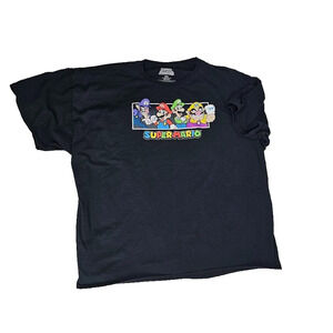 Super Mario Bros Black T-Shirt Luigi Graphic Nintendo Gaming Wario 3XL